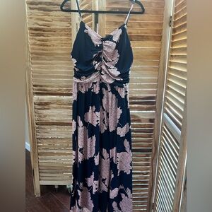 Floral Maxi Dress with Pink and Black Design